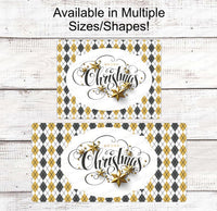 
              Christmas Wreath Signs - Christmas Signs - Black and Gold Christmas Sign - Christmas Stars Sign - Merry Christmas Sign
            