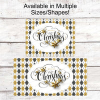 Christmas Wreath Signs - Christmas Signs - Black and Gold Christmas Sign - Christmas Stars Sign - Merry Christmas Sign