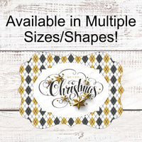 Christmas Wreath Signs - Christmas Signs - Black and Gold Christmas Sign - Christmas Stars Sign - Merry Christmas Sign