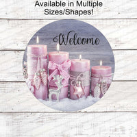 Christmas Wreath Signs - Candle Sign - Pink Christmas Sign - Winter Blessings - Welcome Winter Signs - Christmas Welcome Sign