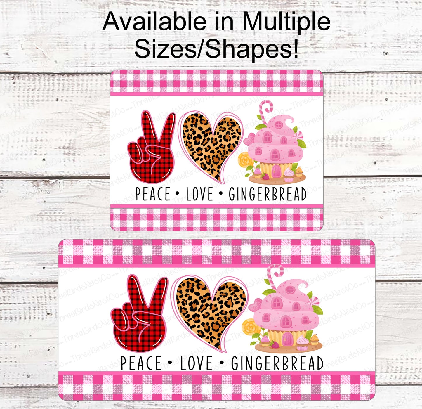 Christmas Wreath Sign - Gingerbread Man Sign - Gingerbread House Sign - Peace Love Sign - Leopard Print Sign - Christmas Candy Sign