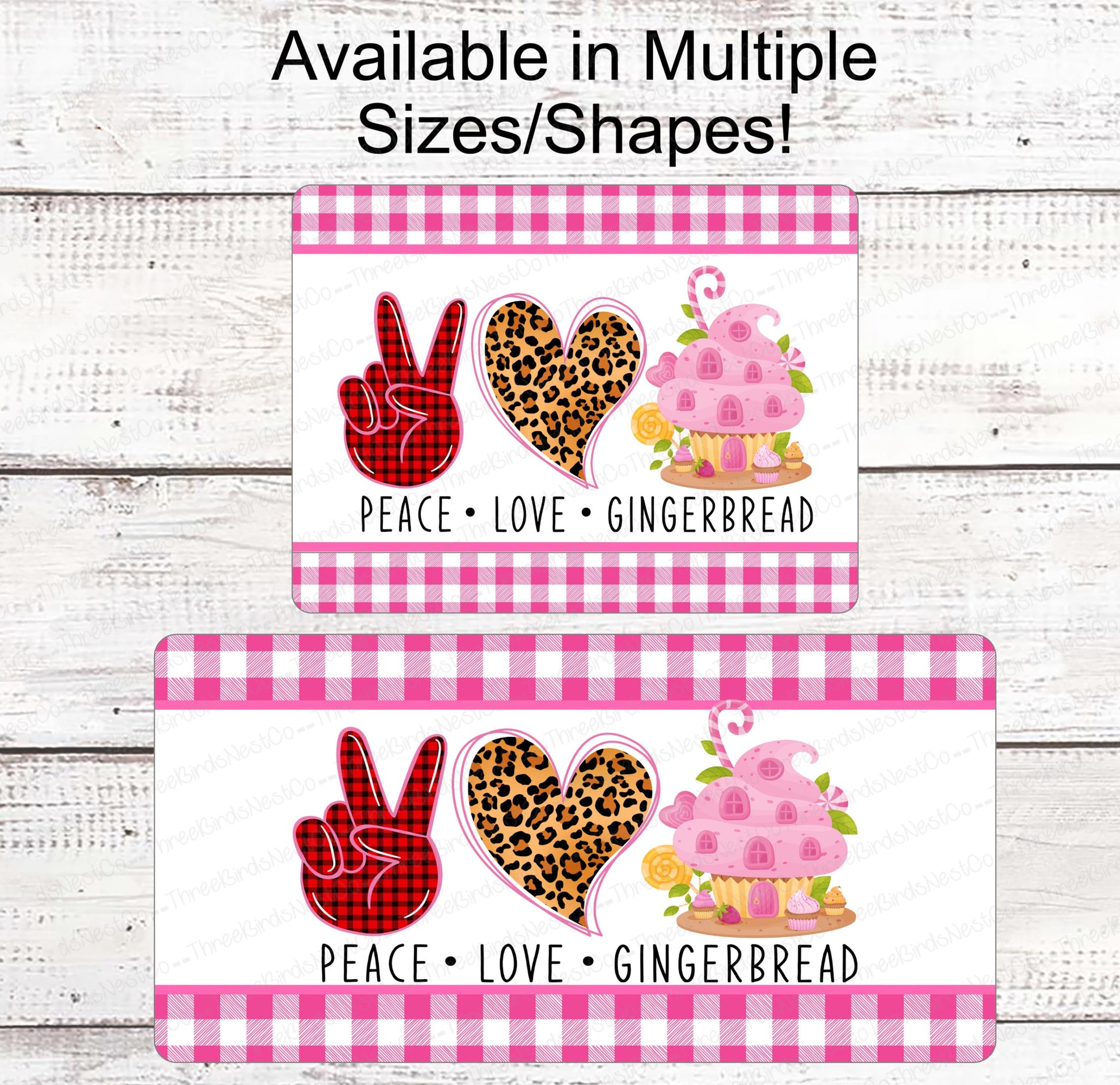 Christmas Wreath Sign - Gingerbread Man Sign - Gingerbread House Sign - Peace Love Sign - Leopard Print Sign - Christmas Candy Sign