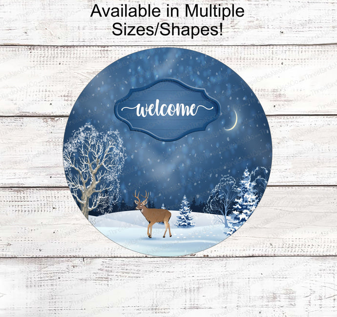 Deer Sign - Winter Wreath Sign - Winter Deer - Winter Welcome Sign - Deer Welcome Sign