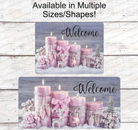 
              Christmas Wreath Signs - Candle Sign - Pink Christmas Sign - Winter Blessings - Welcome Winter Signs - Christmas Welcome Sign
            