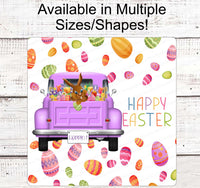 
              Easter Wreath Signs - Purple Truck - Easter Truck - Easter Truck Sign - Truck Wreath Sign - Easter Bunny Sign - Happy Easter Sign
            