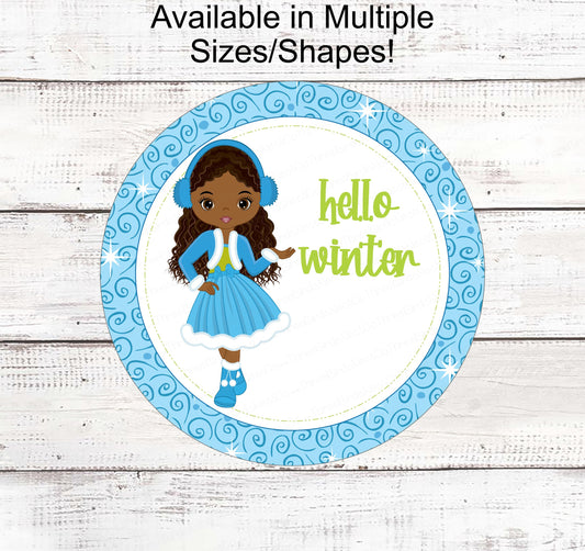 Christmas Wreath Signs - Winter Wreath Signs - African American Winter - African American Girl - Hello Winter - Winter Sign