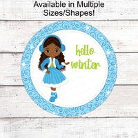 Christmas Wreath Signs - Winter Wreath Signs - African American Winter - African American Girl - Hello Winter - Winter Sign