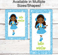 
              Christmas Wreath Signs - Winter Wreath Signs - African American Winter - African American Girl - Hello Winter - Winter Sign
            
