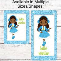 Christmas Wreath Signs - Winter Wreath Signs - African American Winter - African American Girl - Hello Winter - Winter Sign
