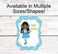 
              Christmas Wreath Signs - Winter Wreath Signs - African American Winter - African American Girl - Hello Winter - Winter Sign
            