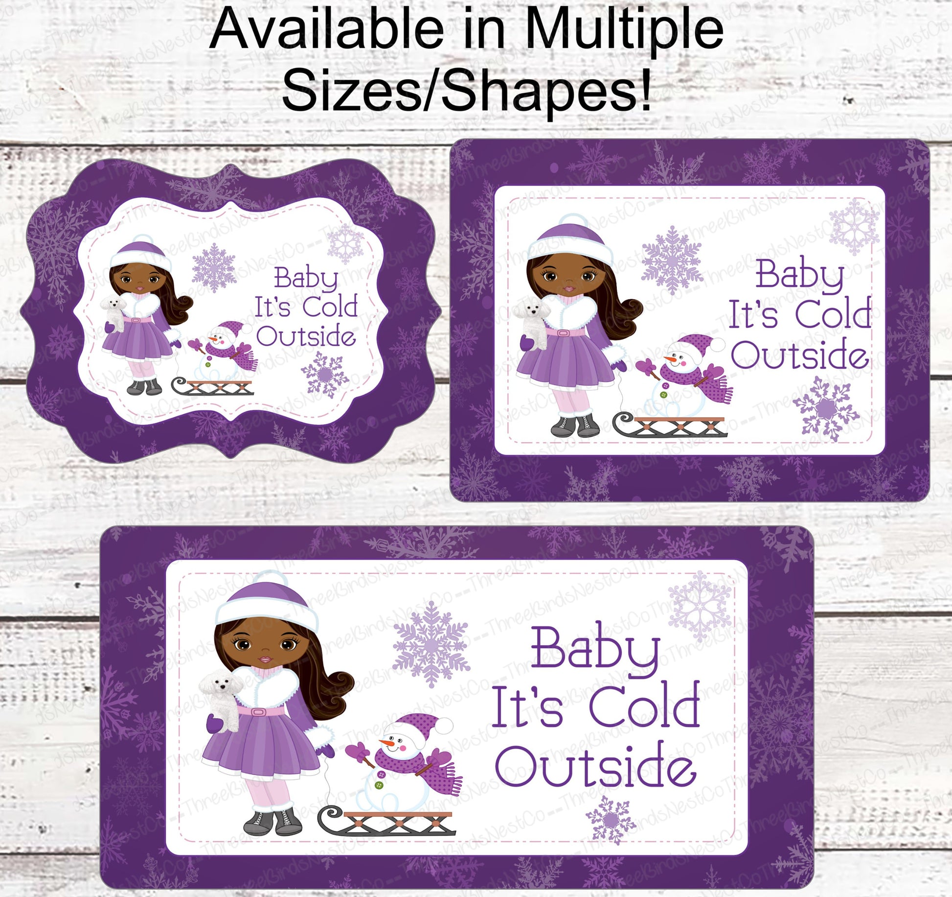 Baby Its Cold Outside - Winter Wreath Signs - African American Winter - African American Girl - Purple Christmas Sign - Snowman Sign