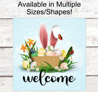 
              Welcome Wreath Sign - Easter Sign - Easter Bunny Sign - Easter Wreath - Spring Wreath - Spring Welcome Sign - Welcome Bunny Sign
            