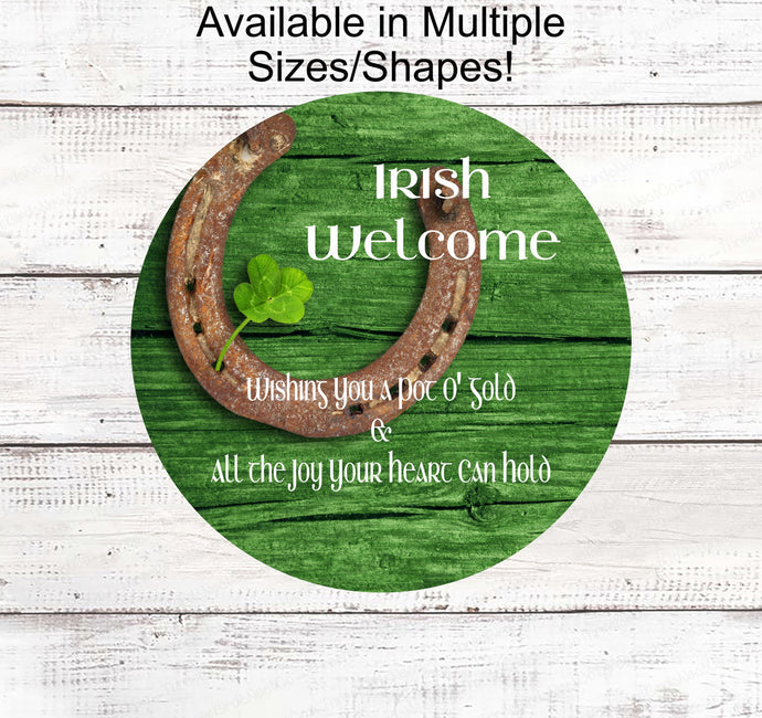 St Patricks Day Wreath Sign - Irish Welcome Sign - Shamrock Sign - Horseshoe Sign - St Patricks Day Sign - Clover Sign