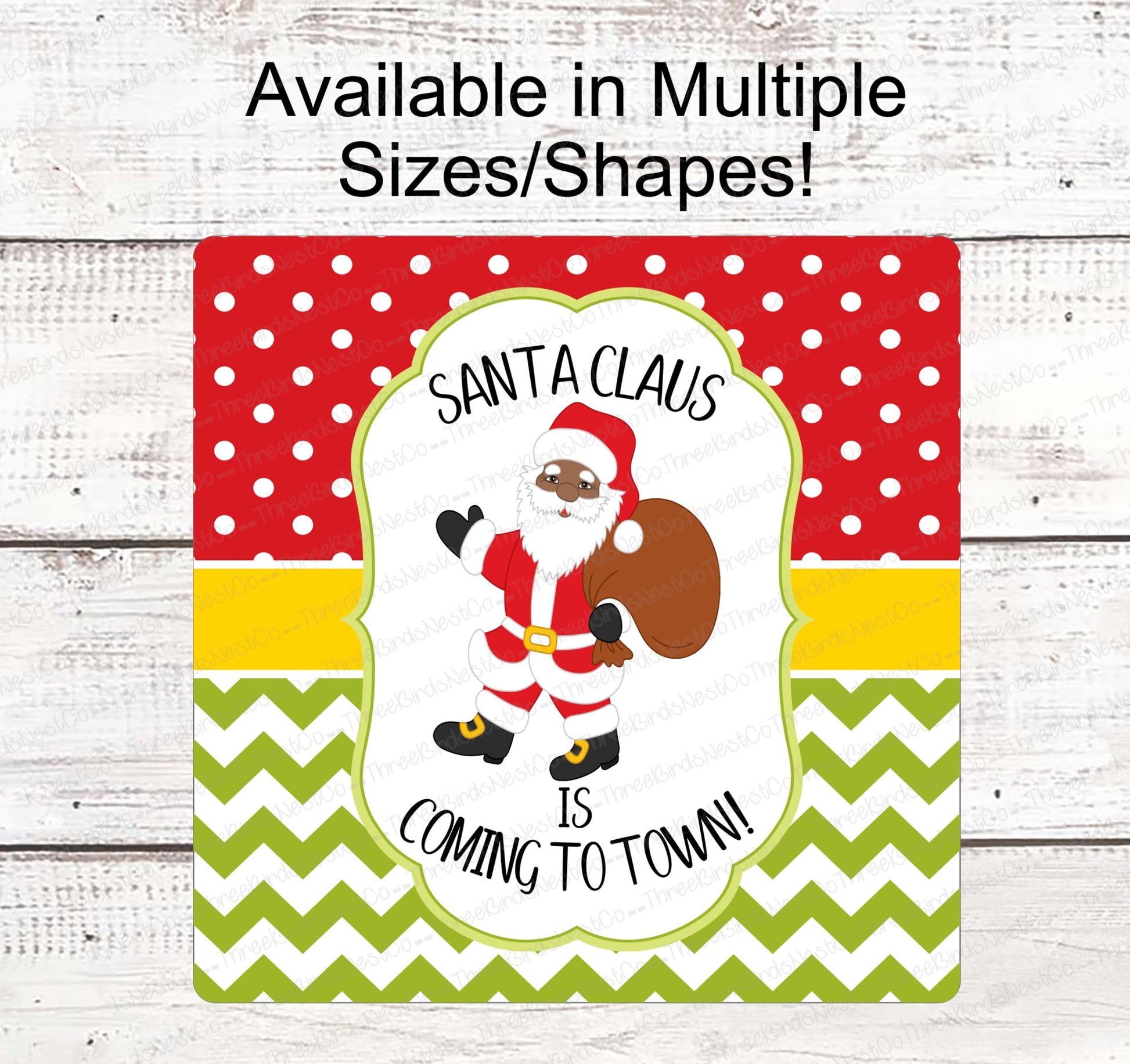 Christmas Wreath Signs - Santa Signs - Black Santa Claus - African American Santa - Santa Claus is Coming to Town - Christmas Signs