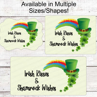 Irish Kisses - Shamrock Wishes - St Patricks Day Wreath Sign - Irish Welcome Sign - Shamrock Sign - St Patricks Day Sign - Leprechaun Hat