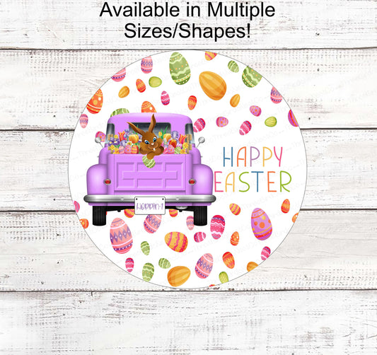 Easter Wreath Signs - Purple Truck - Easter Truck - Easter Truck Sign - Truck Wreath Sign - Easter Bunny Sign - Happy Easter Sign