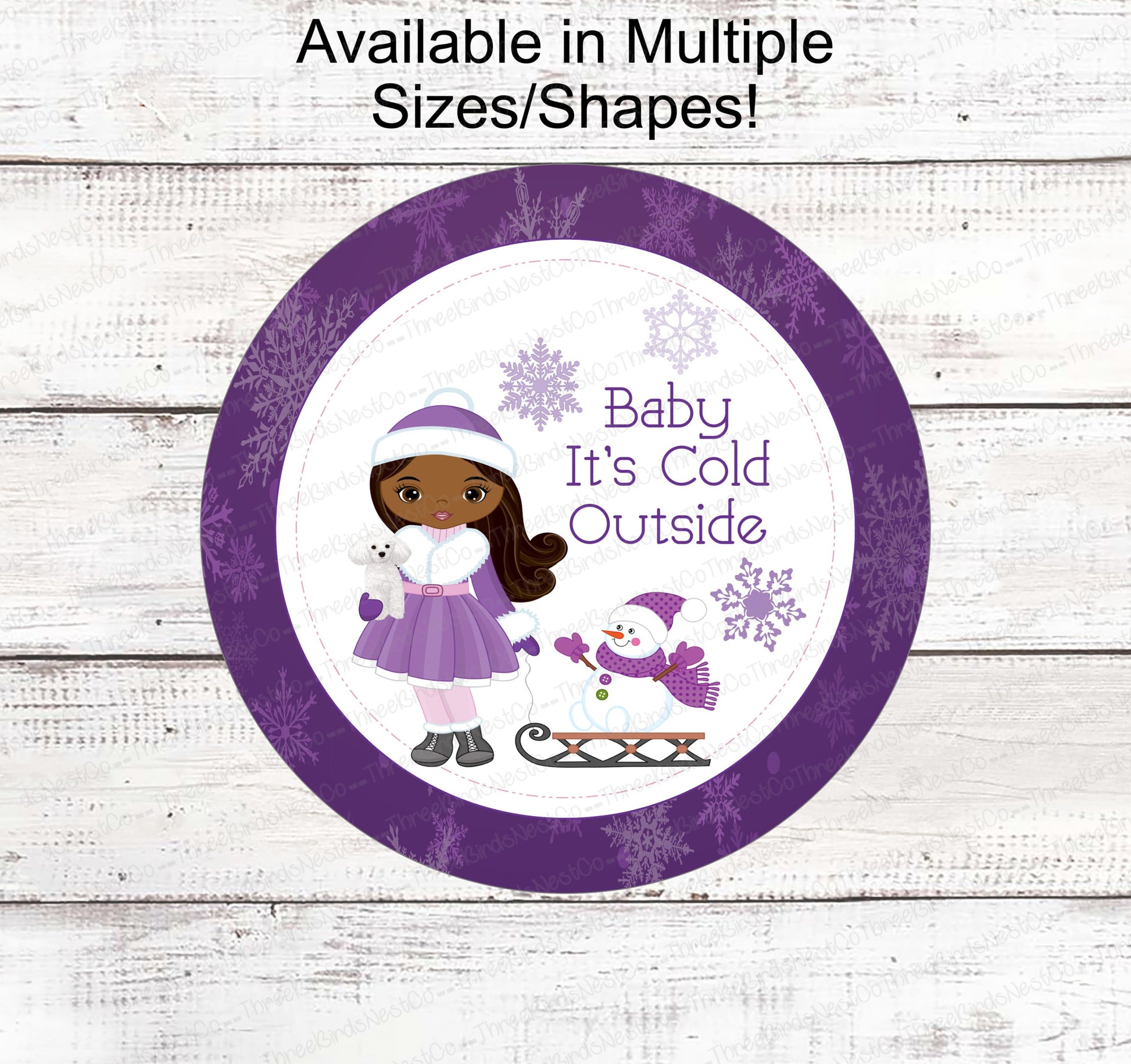 Baby Its Cold Outside - Winter Wreath Signs - African American Winter - African American Girl - Purple Christmas Sign - Snowman Sign