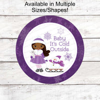 Baby Its Cold Outside - Winter Wreath Signs - African American Winter - African American Girl - Purple Christmas Sign - Snowman Sign