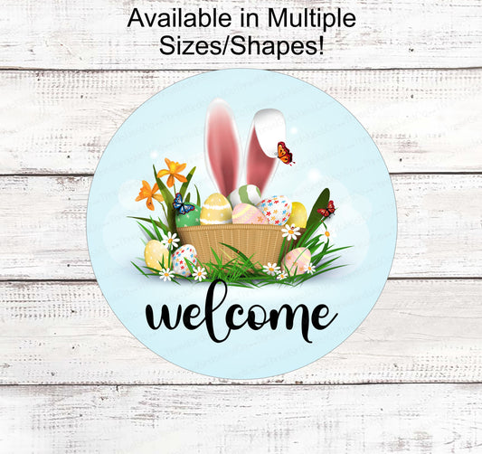 Welcome Wreath Sign - Easter Sign - Easter Bunny Sign - Easter Wreath - Spring Wreath - Spring Welcome Sign - Welcome Bunny Sign