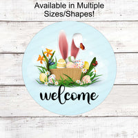 Welcome Wreath Sign - Easter Sign - Easter Bunny Sign - Easter Wreath - Spring Wreath - Spring Welcome Sign - Welcome Bunny Sign