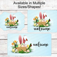 Welcome Wreath Sign - Easter Sign - Easter Bunny Sign - Easter Wreath - Spring Wreath - Spring Welcome Sign - Welcome Bunny Sign