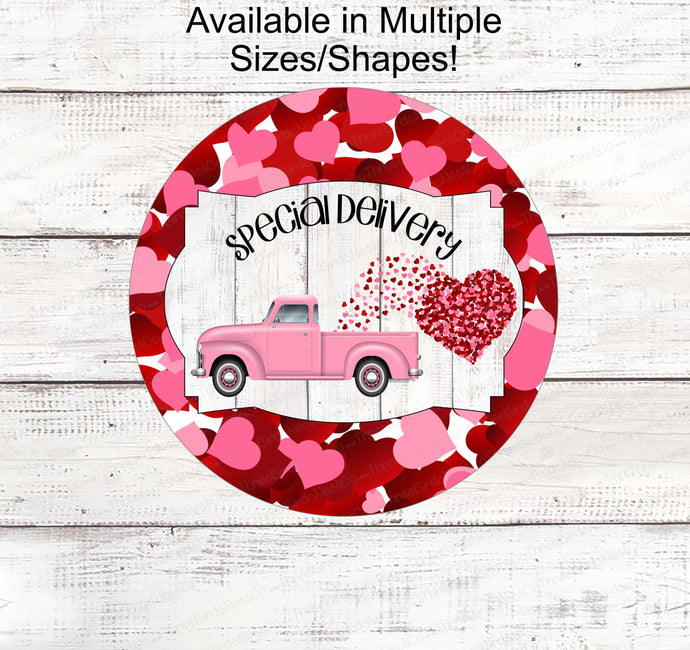 Valentines Day Sign - Old Red Truck - Valentines Truck - Hearts Sign - Happy Valentines Day - Metal Wreath Sign