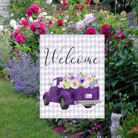 Spring Garden Flag - Summer Garden Flag - Old Purple Truck - Welcome Flag - Custom Garden Flag - Double Sided Garden Flag
