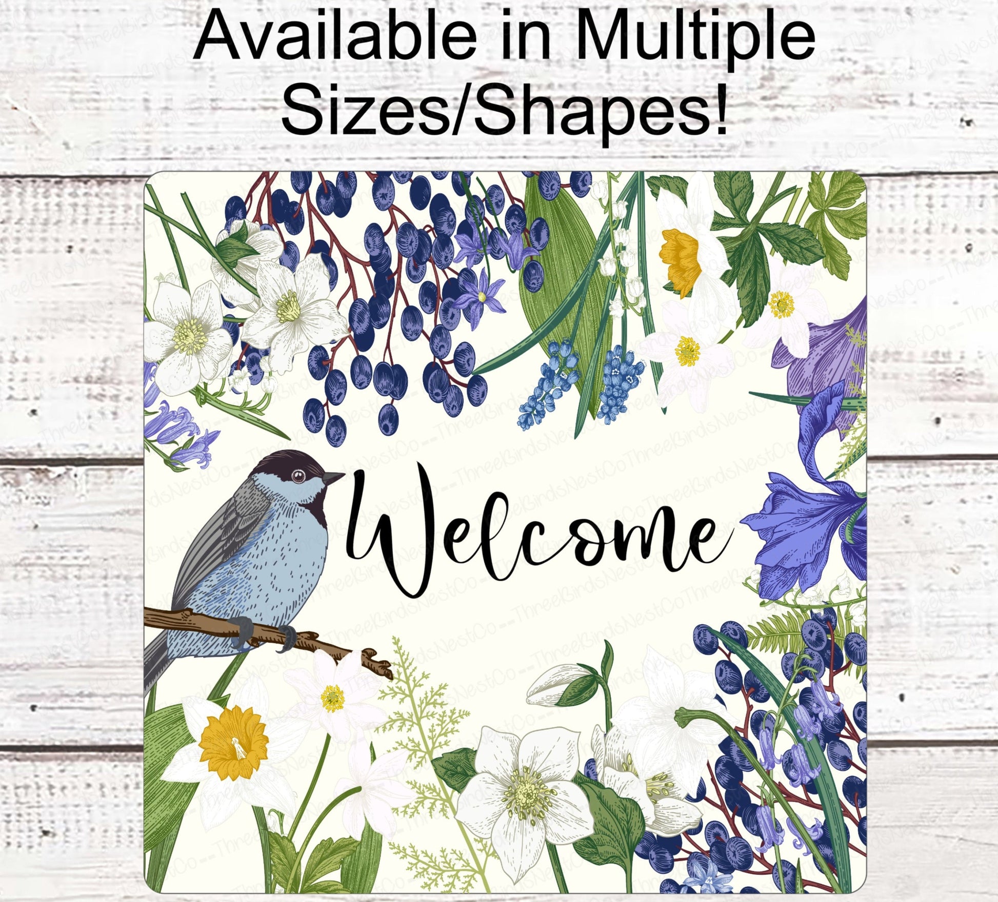 Welcome Wreath Sign - Spring Flowers Sign - Bluebird Sign - Bird Wreath Signs - Spring Wreath Signs - Every Sign