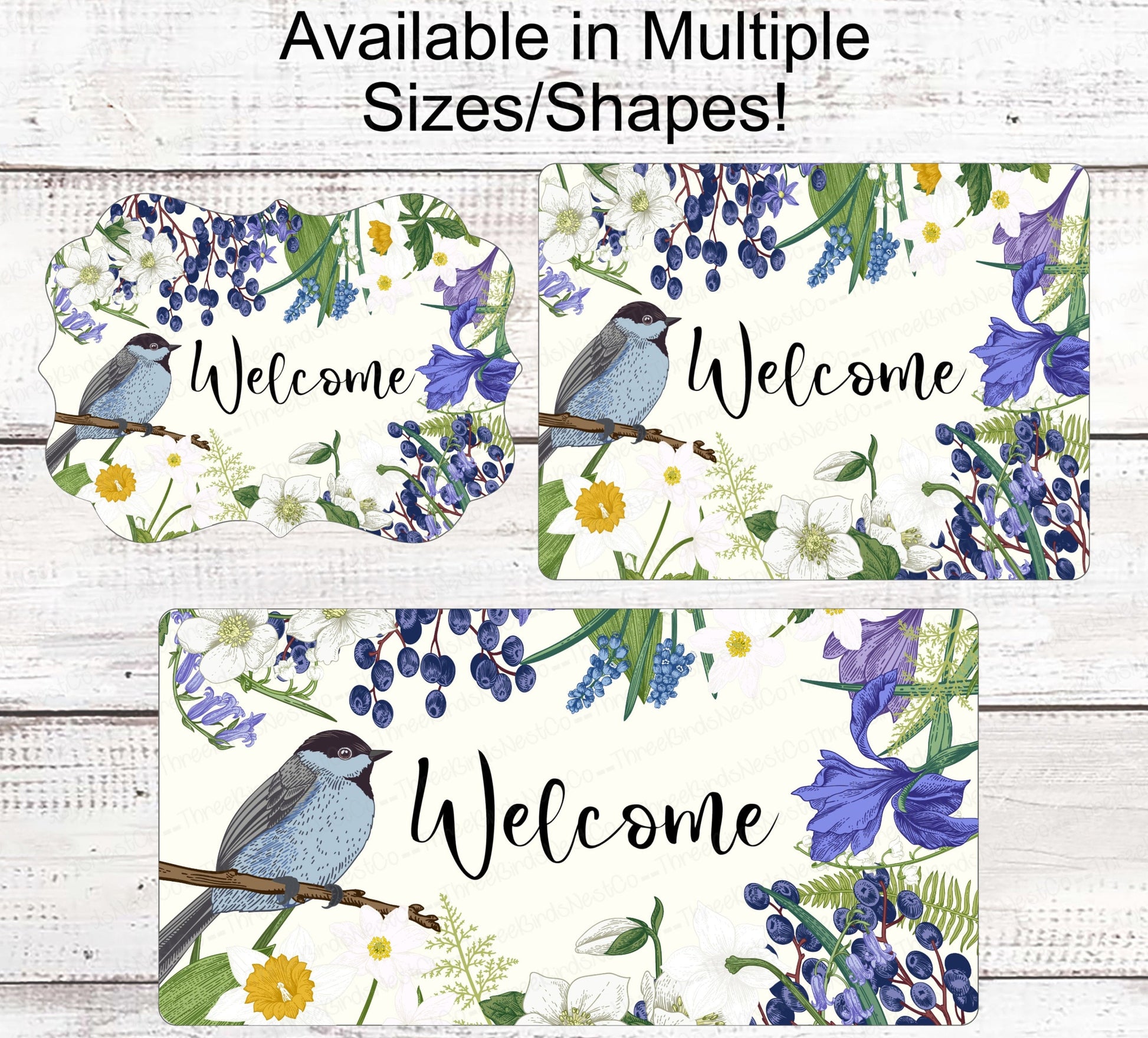 Welcome Wreath Sign - Spring Flowers Sign - Bluebird Sign - Bird Wreath Signs - Spring Wreath Signs - Every Sign