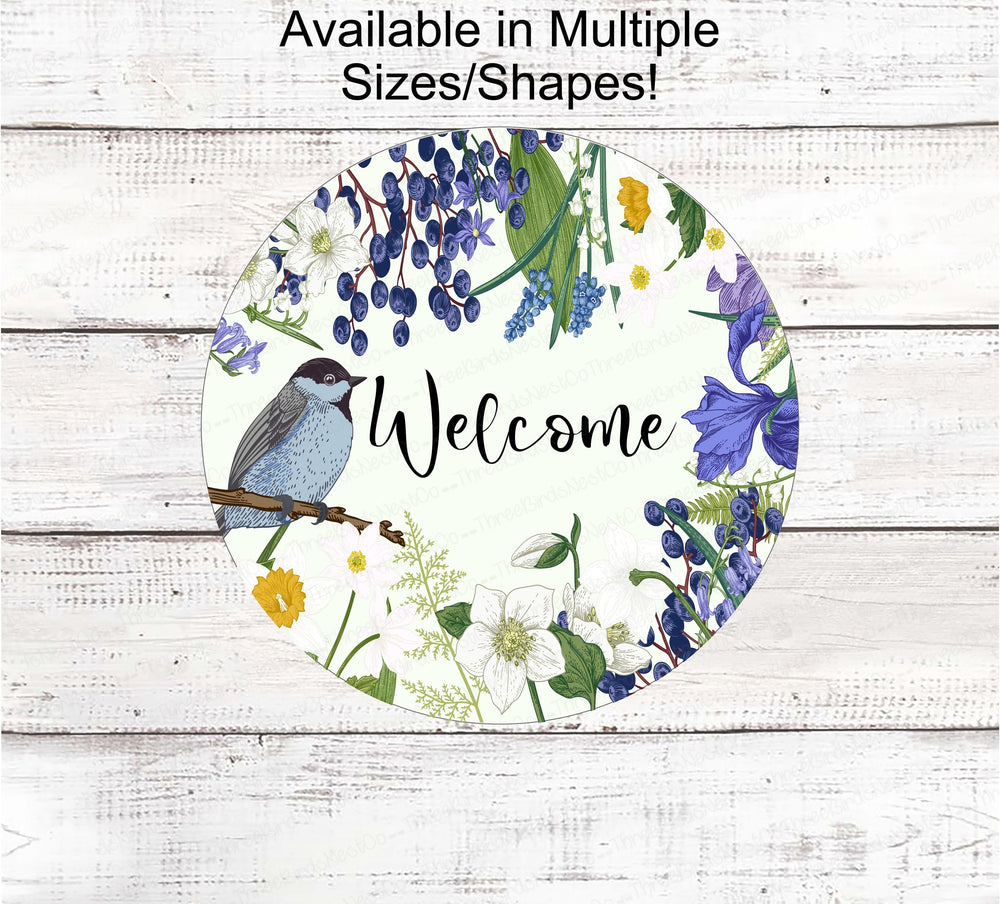 Welcome Wreath Sign - Spring Flowers Sign - Bluebird Sign - Bird Wreath Signs - Spring Wreath Signs - Every Sign