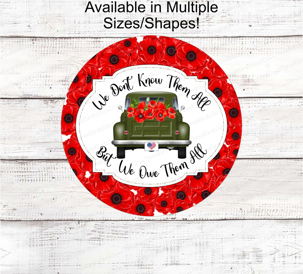 Patriotic Wreath Sign - Patriotic Truck - 4th of July Signs - Veterans Signs - Military Remembrance - Poppy Wreath - Poppy Sign