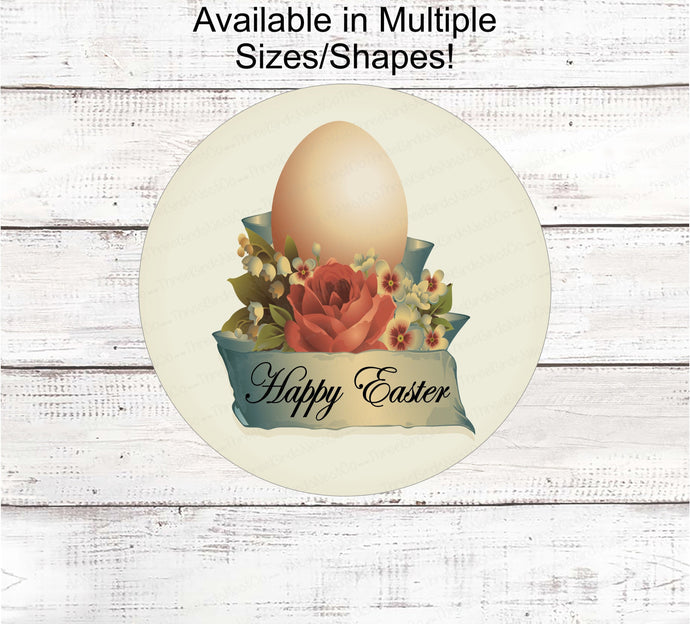 Vintage Easter - Easter Sign - Easter Egg Sign - Easter Wreath - Floral Wreath Sign - Metal Wreath Sign
