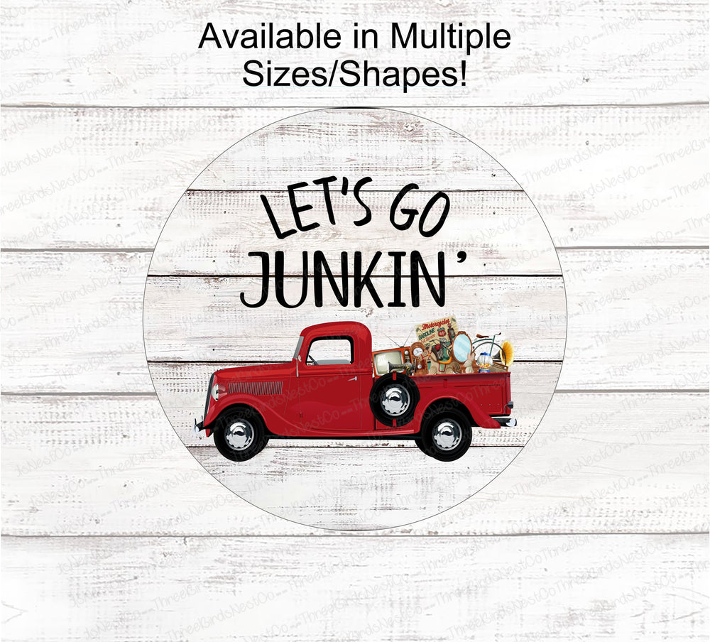 Junkin - Truck Wreath Sign - Junking - Old Truck Signs - Red Truck Sign - Flea Market Sign - Everyday Wreath Sign