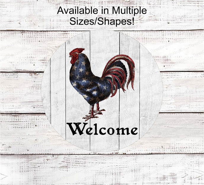 Patriotic Primitive - Rooster Sign - Primitive Wreath Signs - Patriotic Wreath Sign - Rooster Wreath Sign - Farmhouse Sign - Welcome Signs