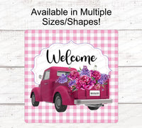 
              Spring Welcome Signs - Truck Wreath Sign - Spring Wreath Signs - Old Truck Signs - Spring Truck Sign - Floral Wreath Signs - Pink Truck
            