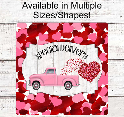 Valentines Day Sign - Old Red Truck - Valentines Truck - Hearts Sign - Happy Valentines Day - Metal Wreath Sign