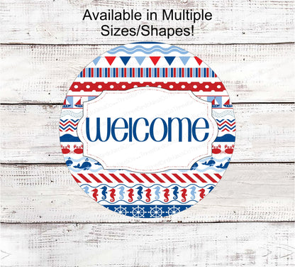 Beach Wreath Sign - Welcome Wreath Sign - Starfish Sign - Beach Welcome Sign - Seahorse Sign - Whale Sign - Sailboat Sign - Nautical Welcome