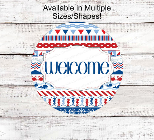 Beach Wreath Sign - Welcome Wreath Sign - Starfish Sign - Beach Welcome Sign - Seahorse Sign - Whale Sign - Sailboat Sign - Nautical Welcome