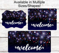 
              Patriotic Wreath Sign - Patriotic Sign - Patriotic Welcome - Fireworks Sign - Patriotic Signs for Wreath - 4th of July Signs
            