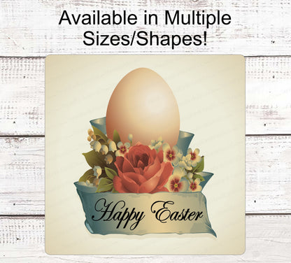 Vintage Easter - Easter Sign - Easter Egg Sign - Easter Wreath - Floral Wreath Sign - Metal Wreath Sign