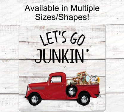 Junkin - Truck Wreath Sign - Junking - Old Truck Signs - Red Truck Sign - Flea Market Sign - Everyday Wreath Sign