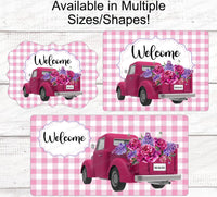 
              Spring Welcome Signs - Truck Wreath Sign - Spring Wreath Signs - Old Truck Signs - Spring Truck Sign - Floral Wreath Signs - Pink Truck
            