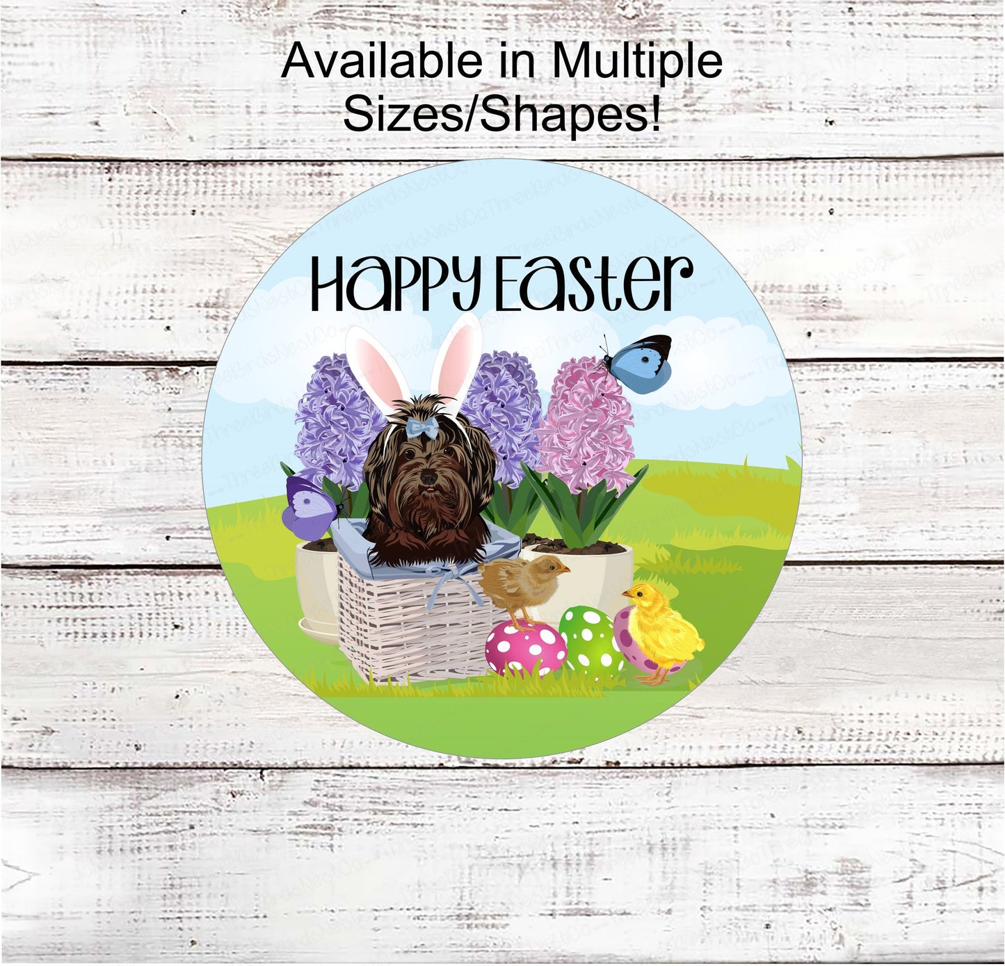 Easter Wreath Signs - Easter Dog Sign - Dog Sign - Easter Wreath - Floral Easter Sign - Happy Easter Sign