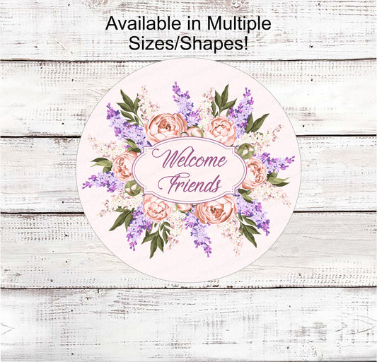 Welcome Wreath Sign - Peonies Sign - Lilac Sign - Floral Wreath Sign - Red Roses - Peony Sign