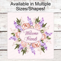 Welcome Wreath Sign - Peonies Sign - Lilac Sign - Floral Wreath Sign - Red Roses - Peony Sign