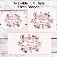 Welcome Wreath Sign - Peonies Sign - Lilac Sign - Floral Wreath Sign - Red Roses - Peony Sign