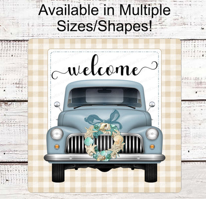 Beach Wreath Sign - Old Truck Sign - Beach Truck Sign - Starfish Sign - Shell Wreath - Beach Sign - Beach Wreath - Welcome to the Beach