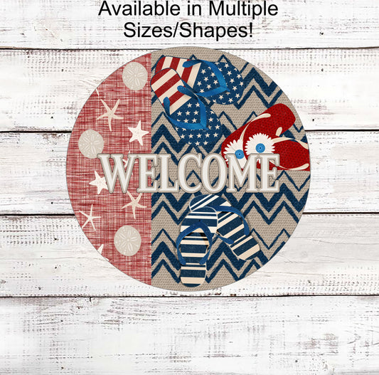 Patriotic Wreath Sign - Patriotic Sign - Flip Flops Sign - Starfish Sign - Sand Dollar Sign - Beach Welcome Sign
