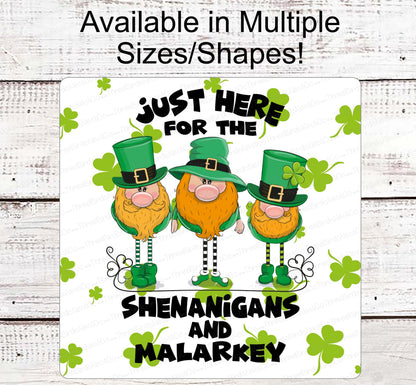 St Patricks Day Wreath Sign - Leprechaun Sign - Leprechaun Gnomes - Shenanigans and Markey - Shamrock Sign