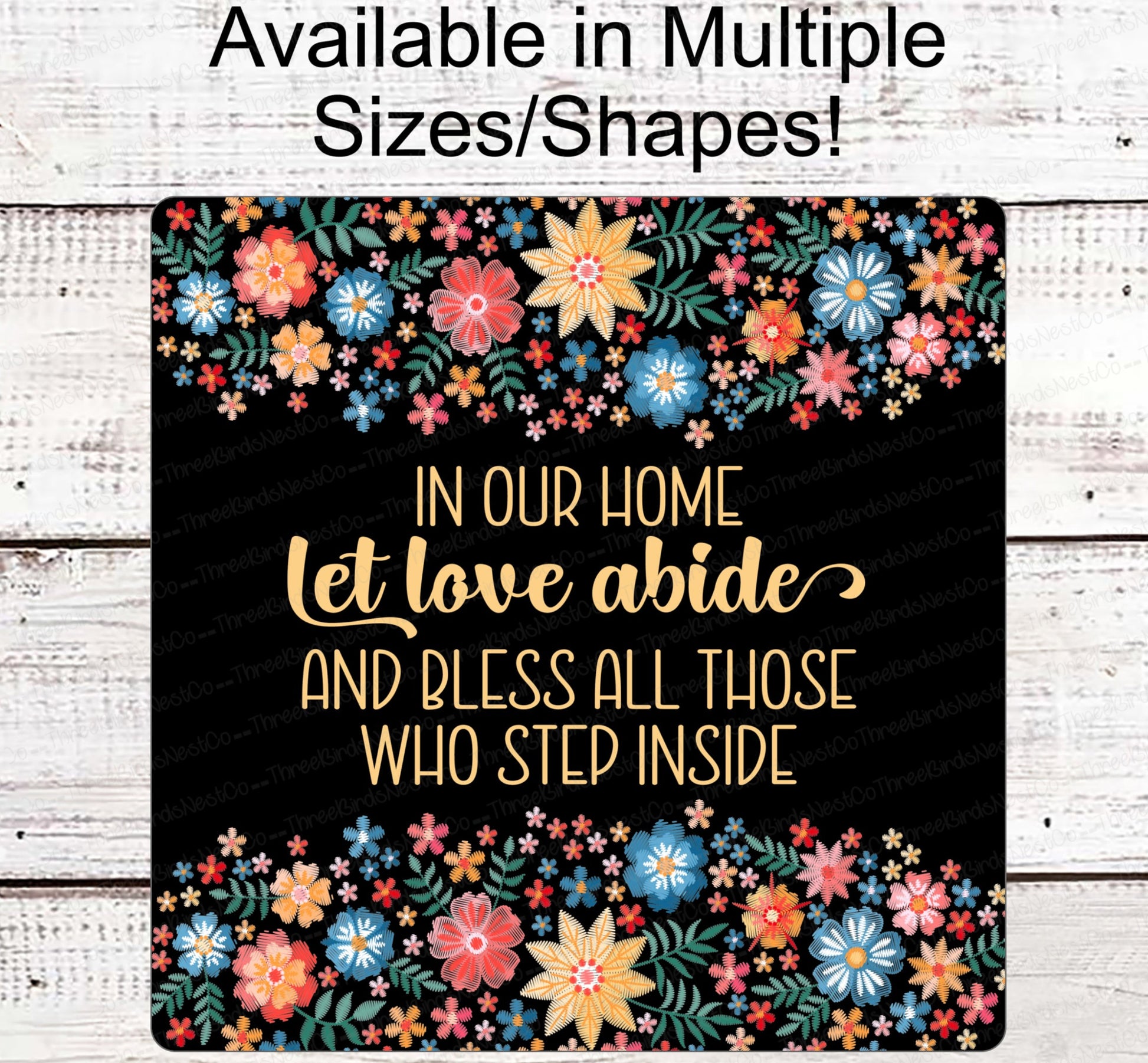 Let Love Abide Sign - Religious Wreath Signs - Religious Sign - Prayer Sign - Floral Sign - Embroidered Look Sign